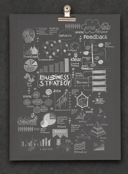 Hand drawn business strategy on dark book background as concept — Stock Photo, Image