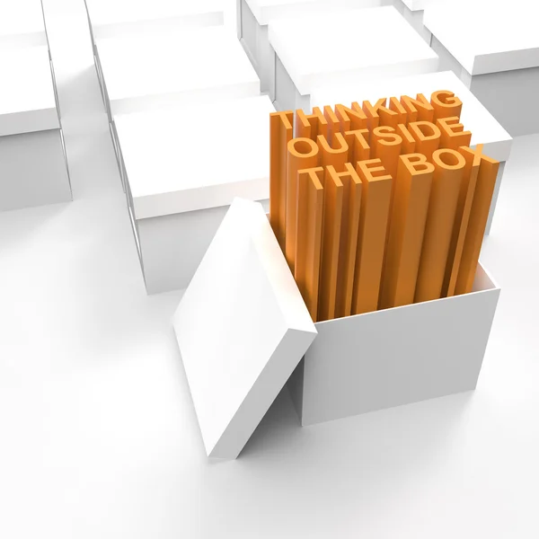 3d open box with extrude text as thinking outside the box — Stock Photo, Image