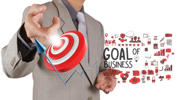 Businessman hand point to goal of business as concept — Stock Photo, Image