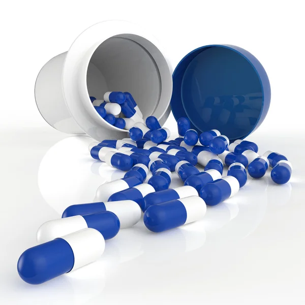 Pills spilling out of pill bottle on white — Stock Photo, Image