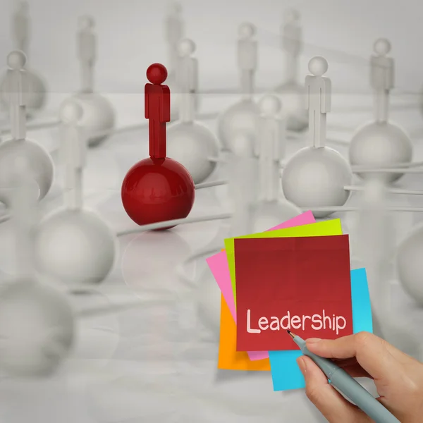 Sticky note and leadership 3d human social network on crumpled p — Stock Photo, Image