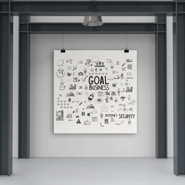 Бізнес-концепція на плакаті з композиційною стіною зі сталевою рамою — стокове фото
