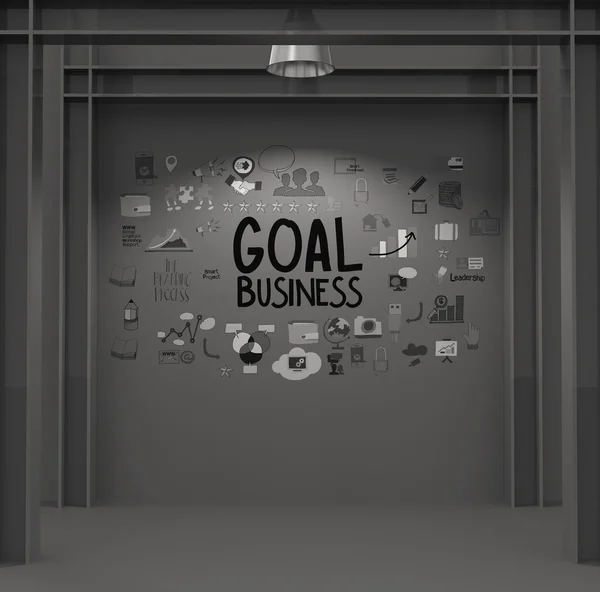 Handgezeichnetes Ziel der Geschäftsstrategie auf dunklem Hintergrund — Stockfoto