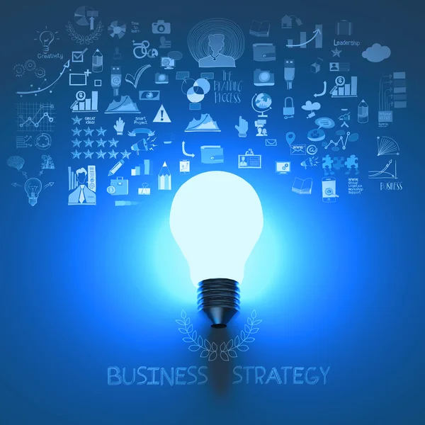 Bola lampu 3d pada latar belakang strategi bisnis — Stok Foto