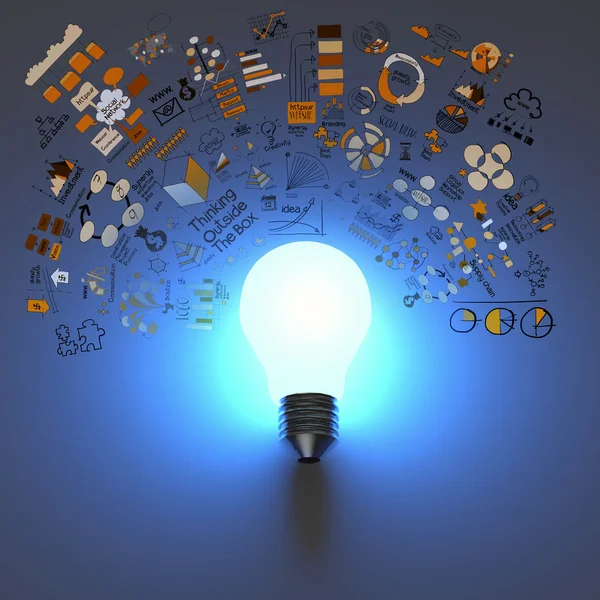 Glödlampa 3d på business strategi bakgrund som begrepp — Stockfoto