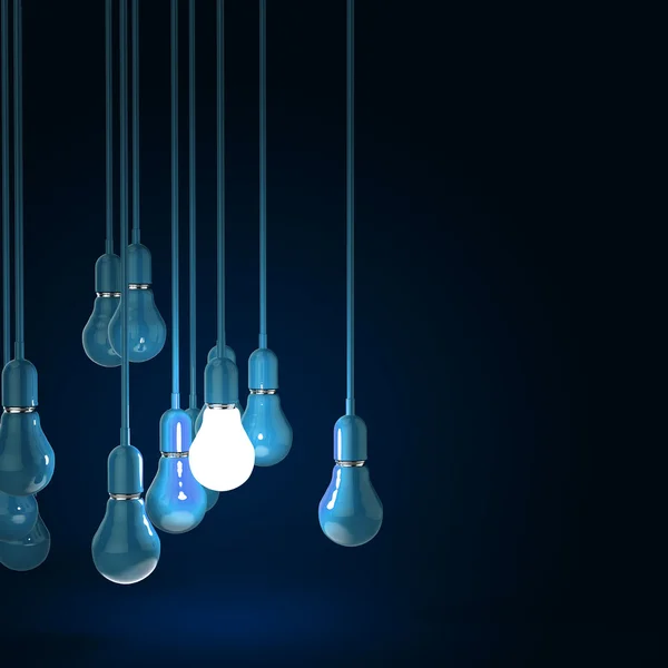 Creative idea and leadership concept with 3d blue light bulb — Stock Photo, Image