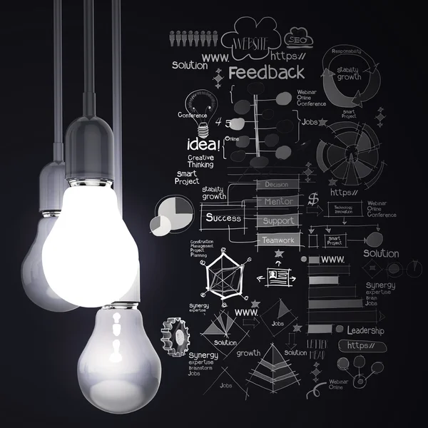 Glödlampa 3d på business strategi bakgrund — Stockfoto