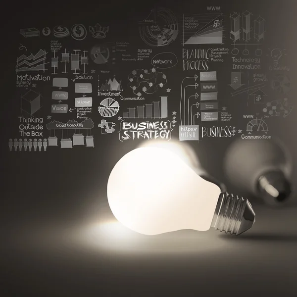 Glühbirne 3d auf Geschäftsstrategie Hintergrund — Stockfoto