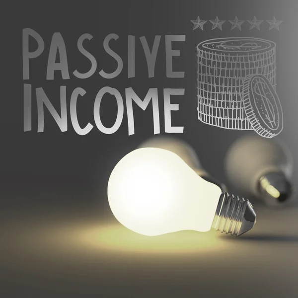 Glühbirne 3d und handgezeichnetes passives Einkommen als Konzept — Stockfoto