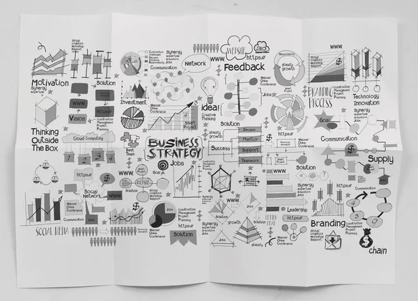 Handgezeichnete Geschäftsstrategie auf zerknülltem Papier Hintergrund als Kon — Stockfoto