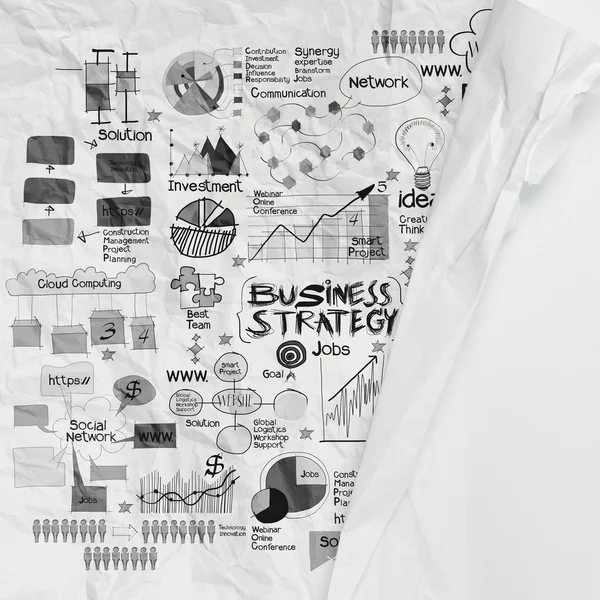 Hand drawn business strategy on crumpled paper as concept — Stock Photo, Image