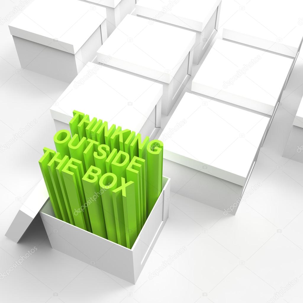 3d open box with extrude text as thinking outside the box concep