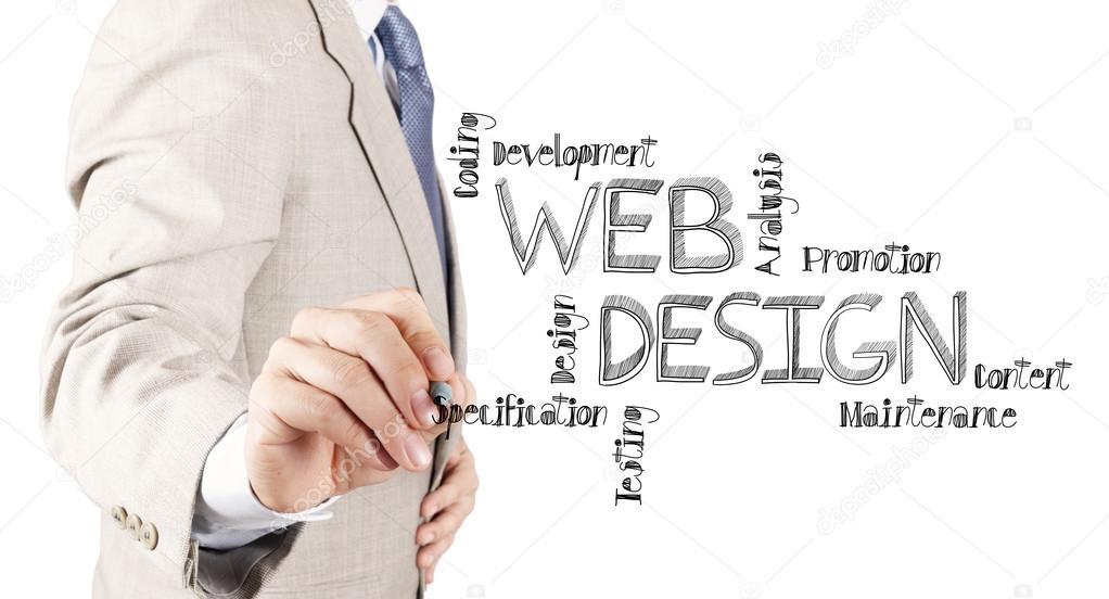 business man hand drawing web design diagram as concept