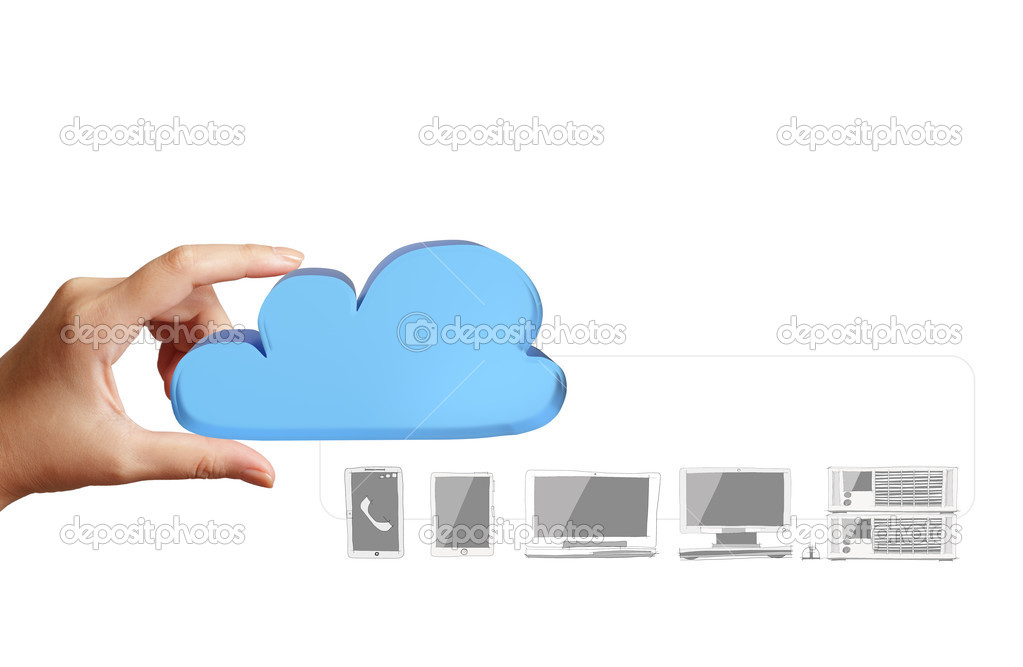 close up of hand showing Cloud Computing diagram on the new comp