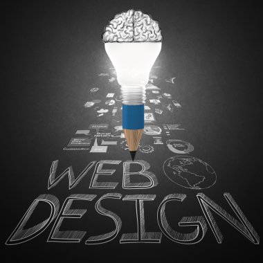 yaratıcı tasarım elle çizilmiş web simge olarak kalem ampul beyin 3d