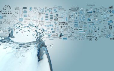 3D boya su sıçrama renk ve çizilen strateji el bac