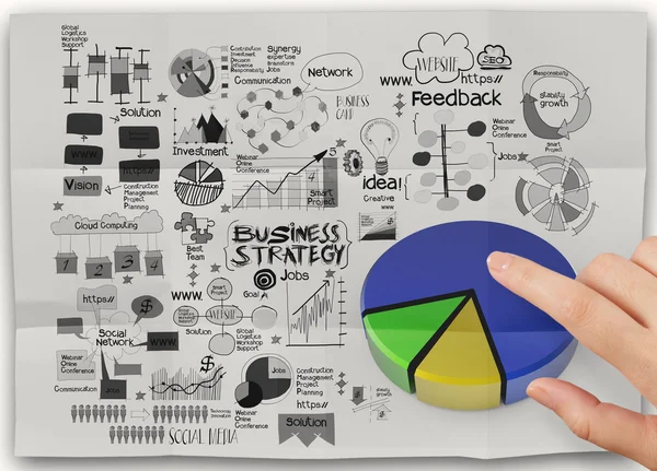 Táctil mano estrategia de negocio sobre fondo de papel arrugado —  Fotos de Stock