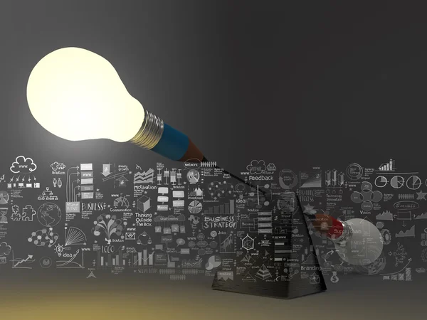 Ложный баланс лампочки карандаша и концепция бизнес-стратегии — стоковое фото