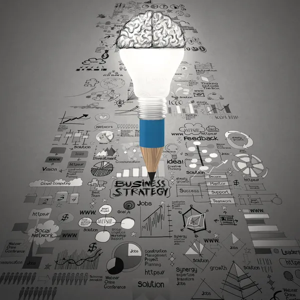 Creative design business as pencil lightbulb 3d as business desi — Stock Photo, Image