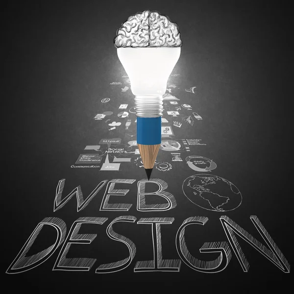 Creative design hand drawn web icon as pencil lightbulb brain 3d — Stock Photo, Image