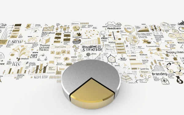 Kézzel rajzolt üzleti stratégia és 3d tortadiagram, mint fogalom — Stock Fotó