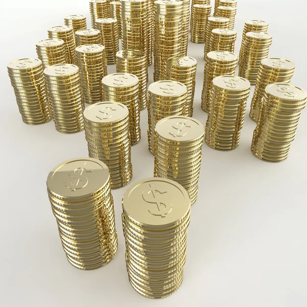 Pila de monedas de oro signo de dólar 3d sobre fondo blanco —  Fotos de Stock