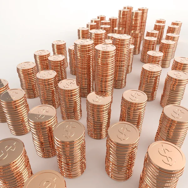 Stack of copper coins dollar sign 3d on white background — Stock Photo, Image