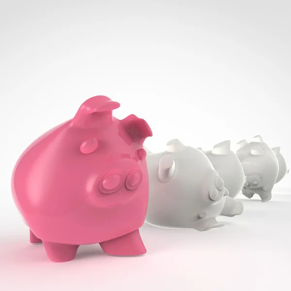 Piggy bank 3d standing and another fall as concept — Stock Photo, Image