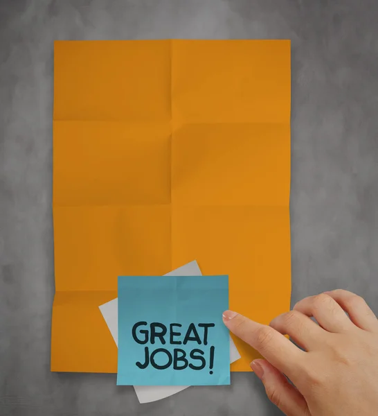 Great job sticky notes on recycle crumpled paper background as c — Stock Photo, Image