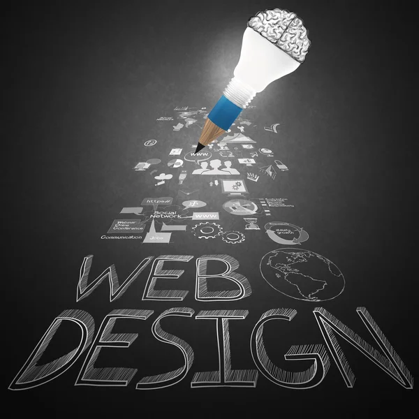 Creative design hand drawn web icon as pencil lightbulb brain 3d — Stock Photo, Image