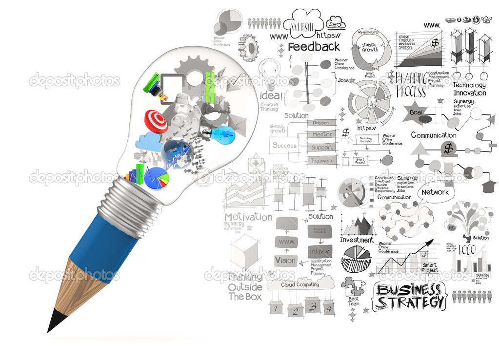 creative design business as pencil lightbulb 3d as business stra