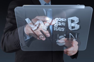 tablet bilgisayar göstermek web ile çalışan işadamı el wo Tasarla