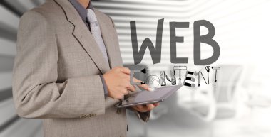 iş adamı el con olarak Web içerik grahic kelime diyagramı çizme