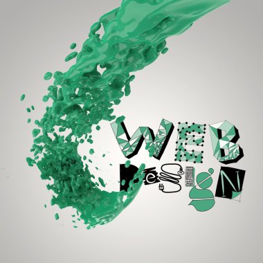 kavram olarak tasarım word web tasarımı ile 3D boya renk splash