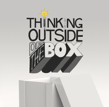 conce olarak kutu 3d ve tasarım kelime düşünme kutusunun dışında açma