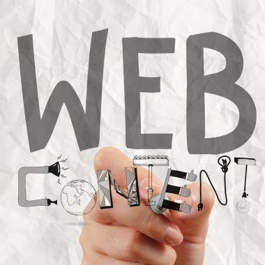 iş adamı el con olarak Web içerik grahic kelime diyagramı çizme