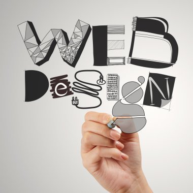 business man hand drawing web design diagram as concept clipart