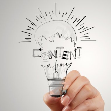Çizim ampul ve içeriği word tasarım konsepti el