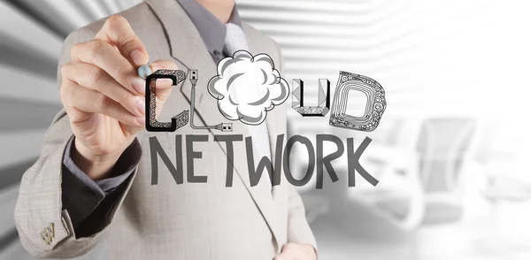Businessman working with a Cloud Computing diagram on the new co — Stock Photo, Image