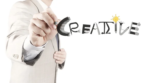 Empresario mano dibujo diseño palabra CREATIVO como concepto —  Fotos de Stock
