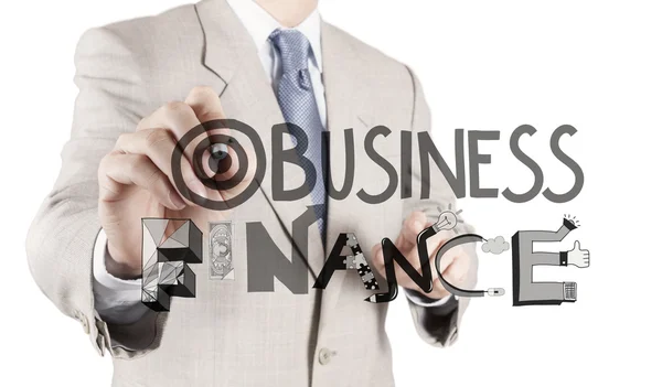 Geschäftsmann Hand Zeichnung Design Wort Business Finance als concep — Stockfoto