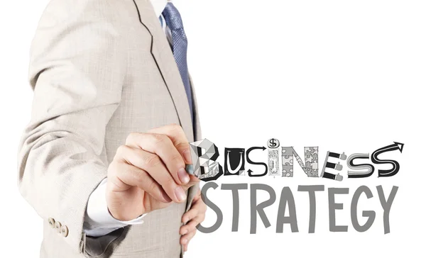 Businessman hand drawing business strategy as concept — Stock Photo, Image