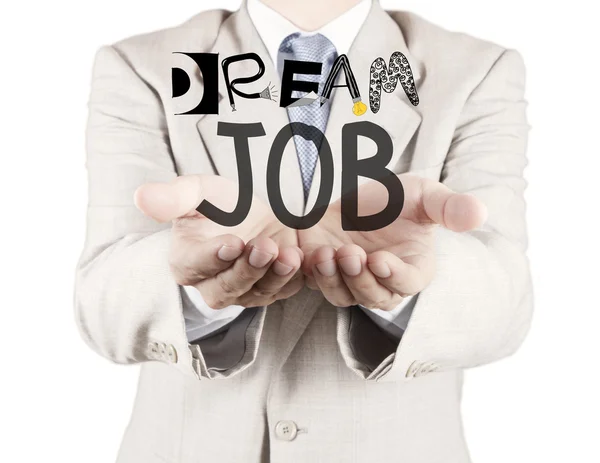 Empresario mano mostrar diseño palabras DREAM JOB como concepto — Foto de Stock