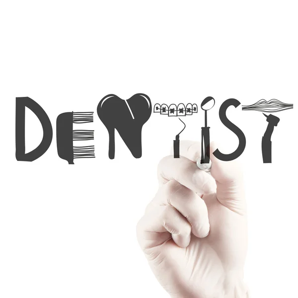 Doctor mano dibujo diseño palabra DENTISTA como concepto — Foto de Stock