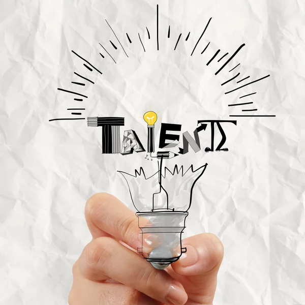 Hand drawing light bulb and TALENT word design as concept — Stock Photo, Image