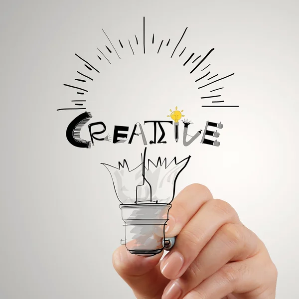 Hannd desenho lâmpada e design de palavra CREATIVE como conceito — Fotografia de Stock