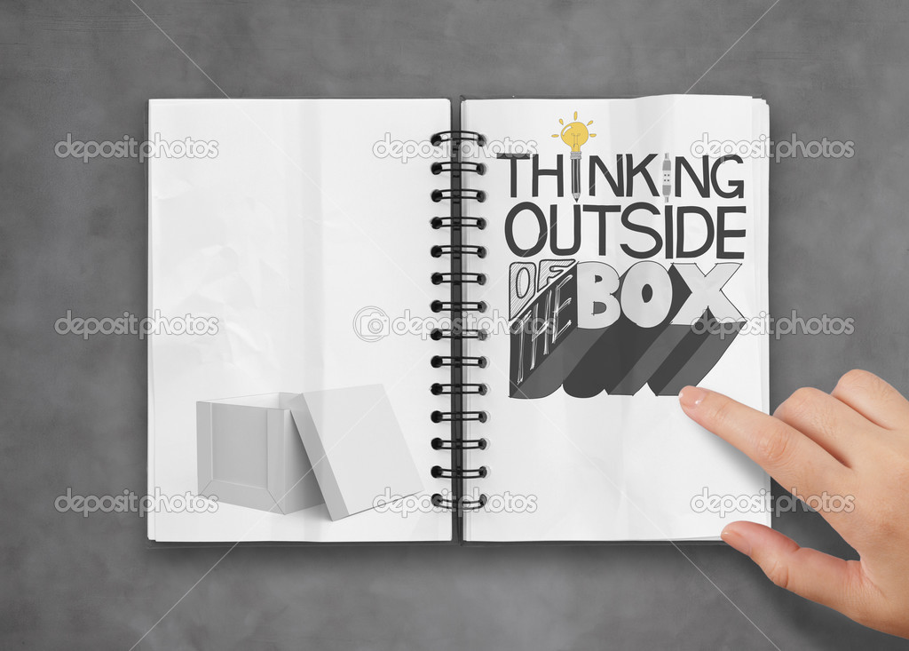 businessman hand drawing design word THINKING OUTSIDE OF THE BOX