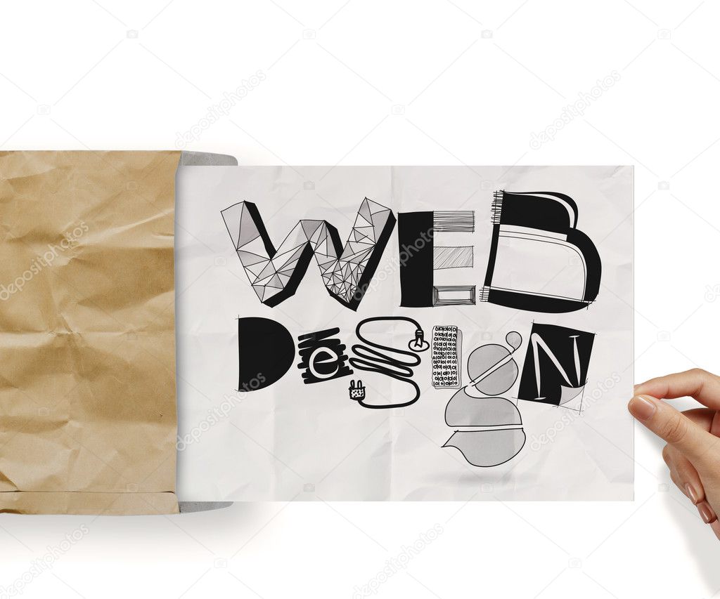 hand holding web design handrawn icons on paper background poste