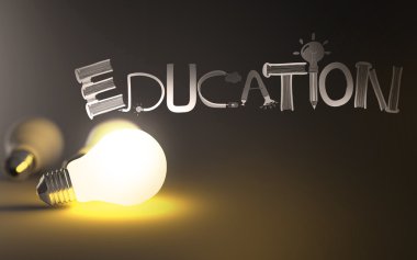 yaratıcı tasarım elle çizilmiş eğitim kelime ve ampul c olarak 3d
