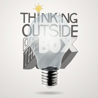  con olarak ampul 3d ve tasarım kelime düşünme kutusunun dışında